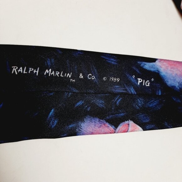 RALPH MARLIN Pig Novelty Design Pattern 1989 Retro Men's Necktie Neck Tie - Picture 10 of 11